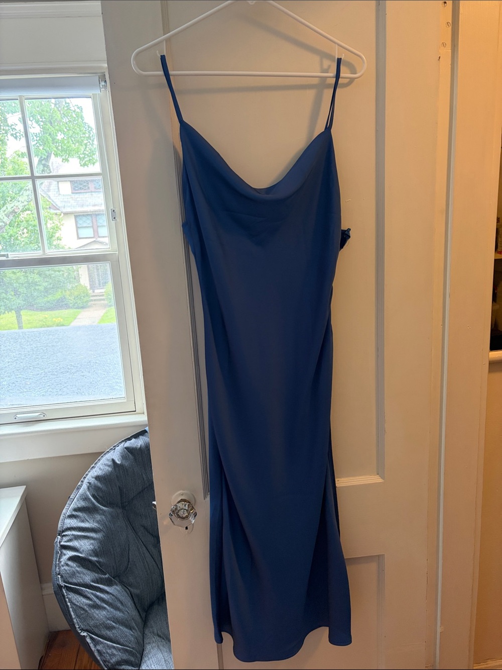 Cobalt Slip Midi Dress with Cowl Neck